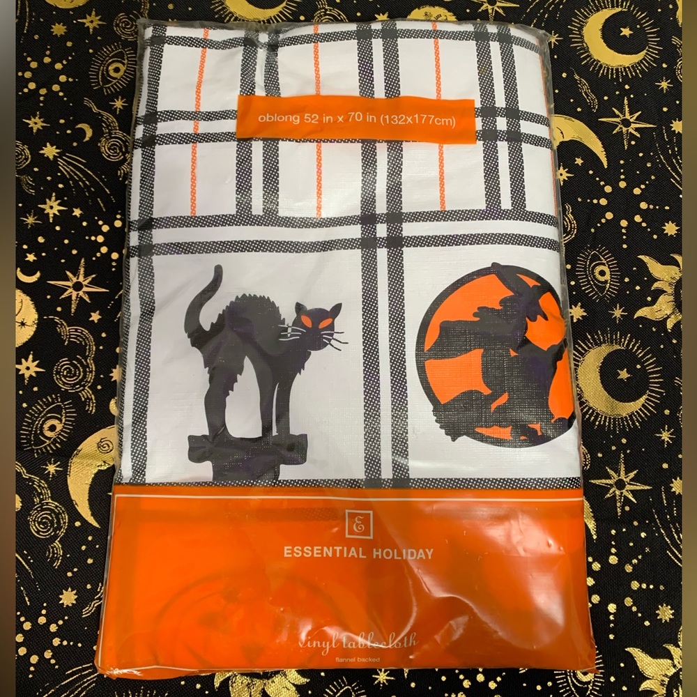 Vintage Halloween Witch Cat Pumpkin Bat Tablecloth - Oblong - 52”x70” - NEW
